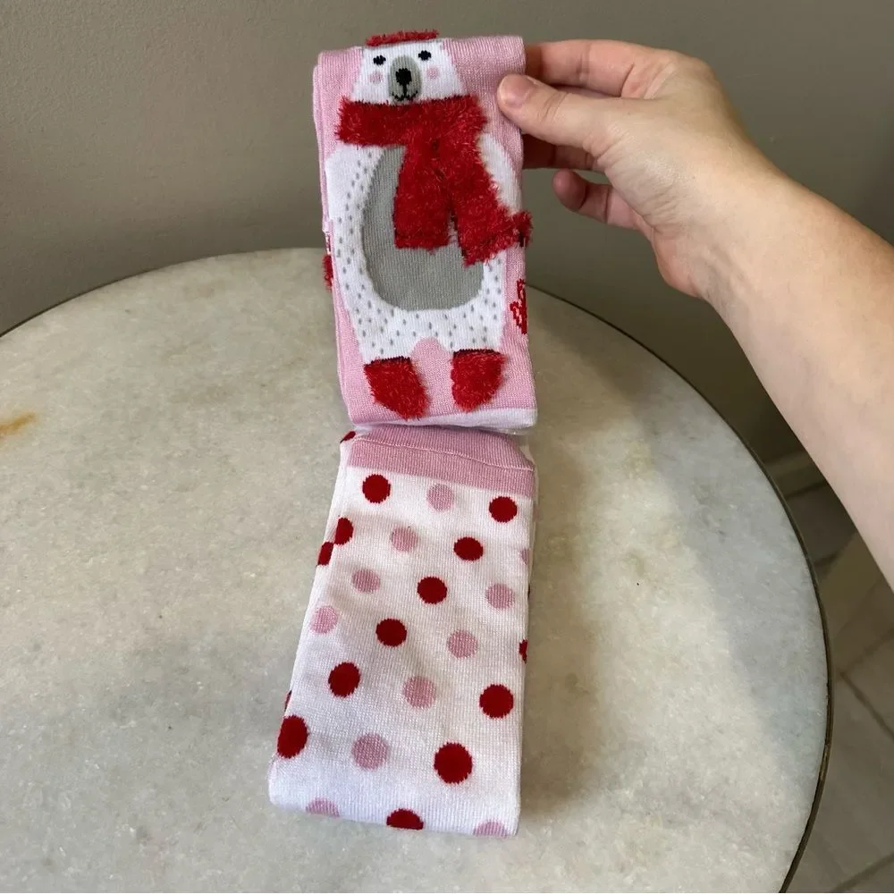 Christmas Theme Pink and Red Mid Calf Socks NWT Shoe Size 5-9